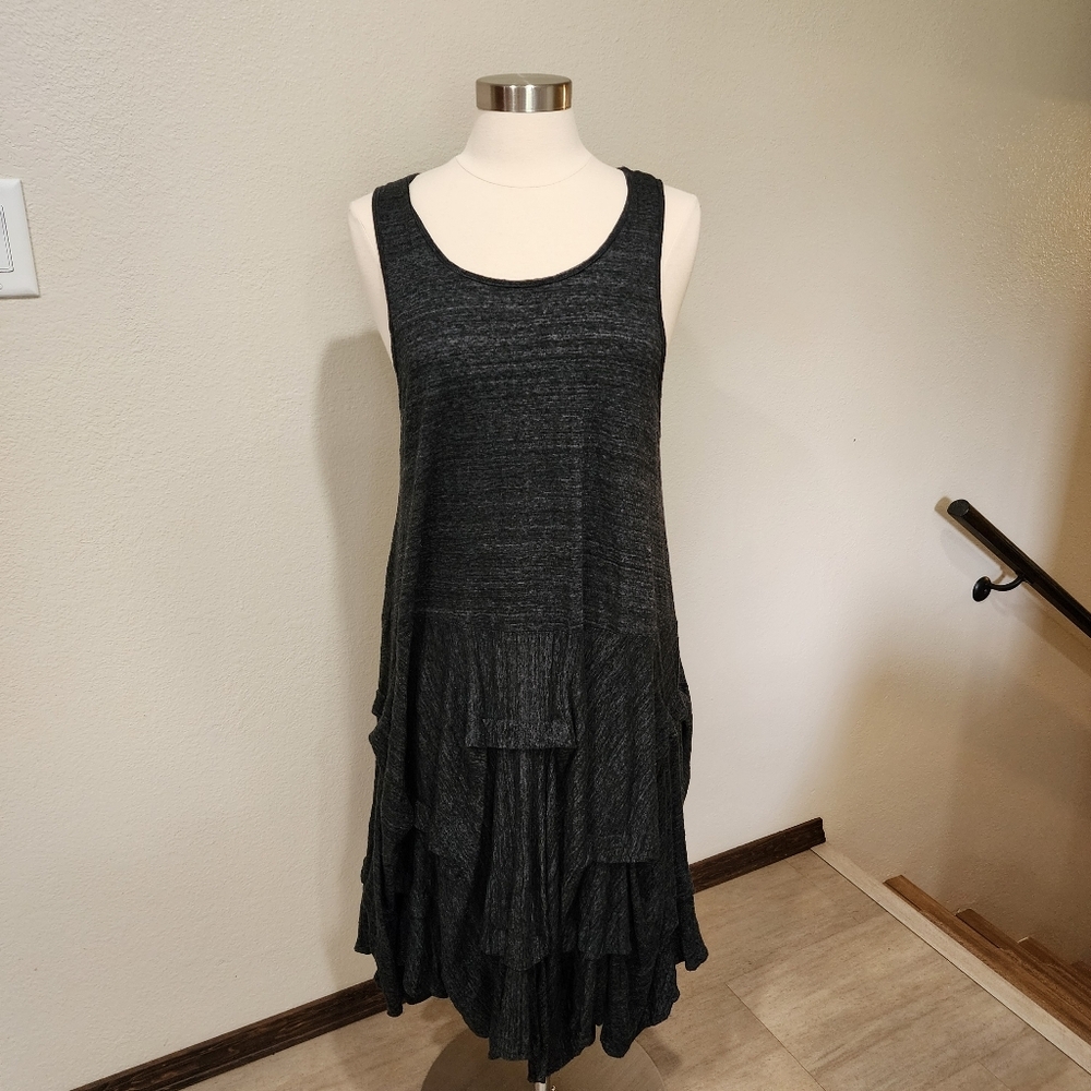 Comfy USA Midi Dress Ruffled Drop Waist Knit Popover Minimalist Lagenlook size S